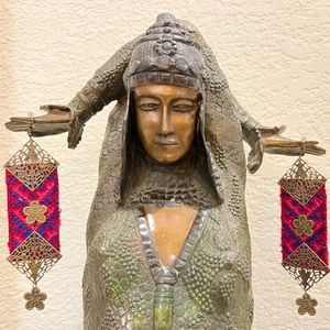 Boho long embroidered handmade earrings